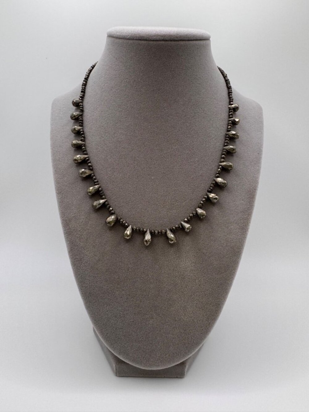 Faceted Pyrite Teardrop Necklace Sterling Silver Findings 16.5” Adjustable
